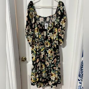 TORRID black floral sunflower dress puff sleeve size 5